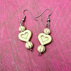 Heart-Shaped Cream Earrings